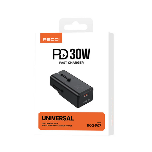 W 30 _ بحجم صغير ومساحة تخزين قابلة للطي Recci RCG-P07 شاحن