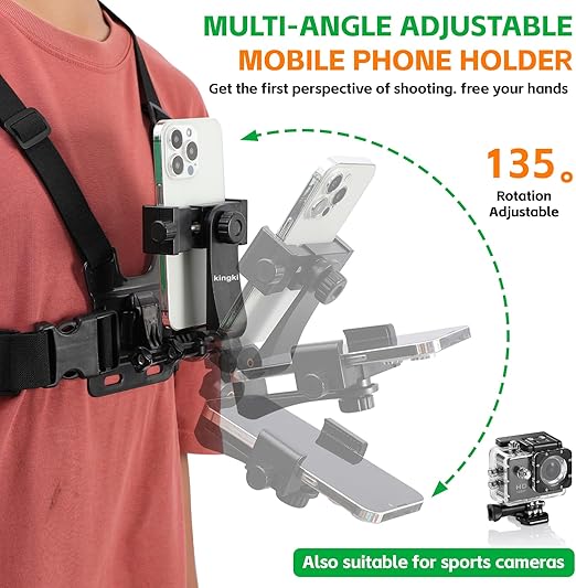 حامل موبايل بحزام يثبت على الصدر لتصوير الفيديوهات بمشبك قابل للتعديل