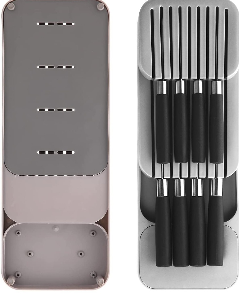 حامل ومنظم سكاكين من البلاستيك 9 خانات للادراج ورخامة المطبخ