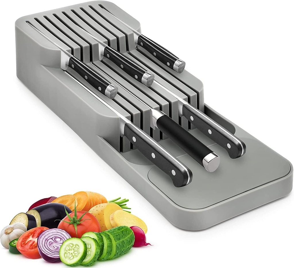 حامل ومنظم سكاكين من البلاستيك 9 خانات للادراج ورخامة المطبخ