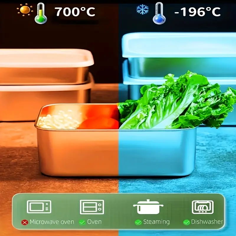 طقم علب ثلاجة ستانلس ستيل 3 قطع بمقاسات مختلفة بغطاء محكم الغلق لحفظ الطعام