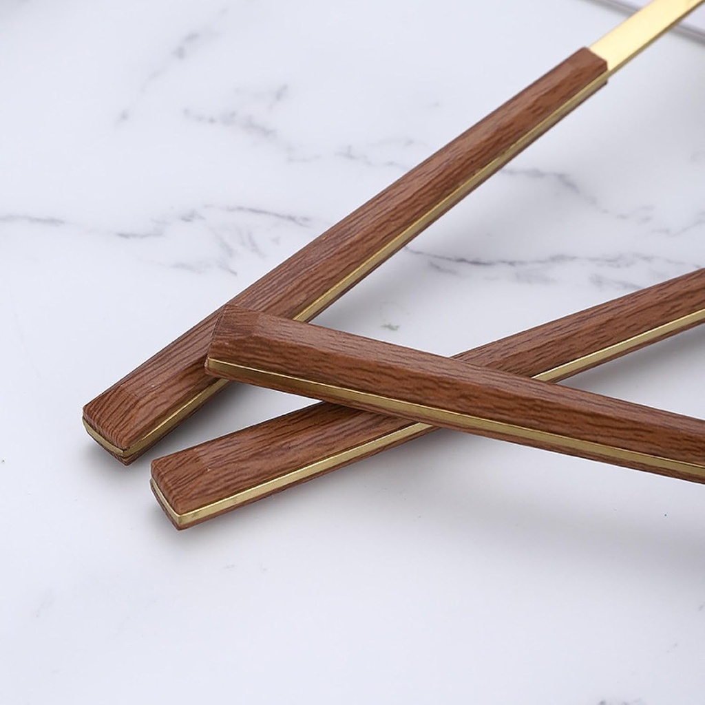 طقم معالق وشوك وسكاكين ستاليس ستيل جولد بيد خشب - 24 قطعة