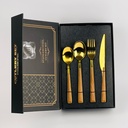 طقم معالق وشوك وسكاكين ستاليس ستيل جولد بيد خشب - 24 قطعة