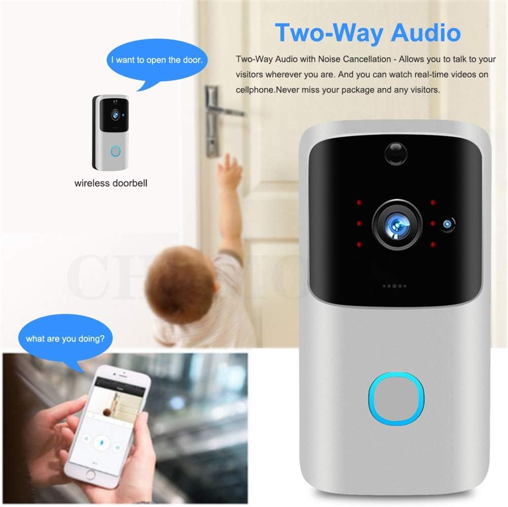 جرس باب لاسلكي بكاميرا يعمل بالواي فاي مع صوت ثنائي الاتجاه لامان المنزل