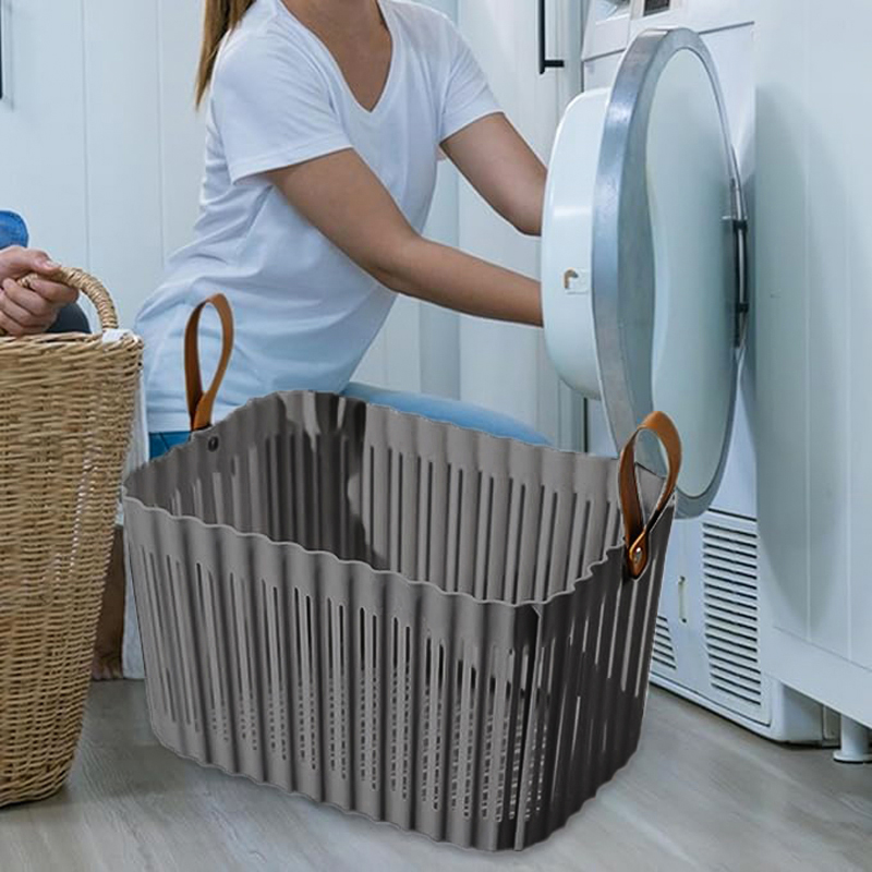 باسكت غسيل لحمل الملابس مزود ب بيد جلد من الجانبين لسهولة الحمل