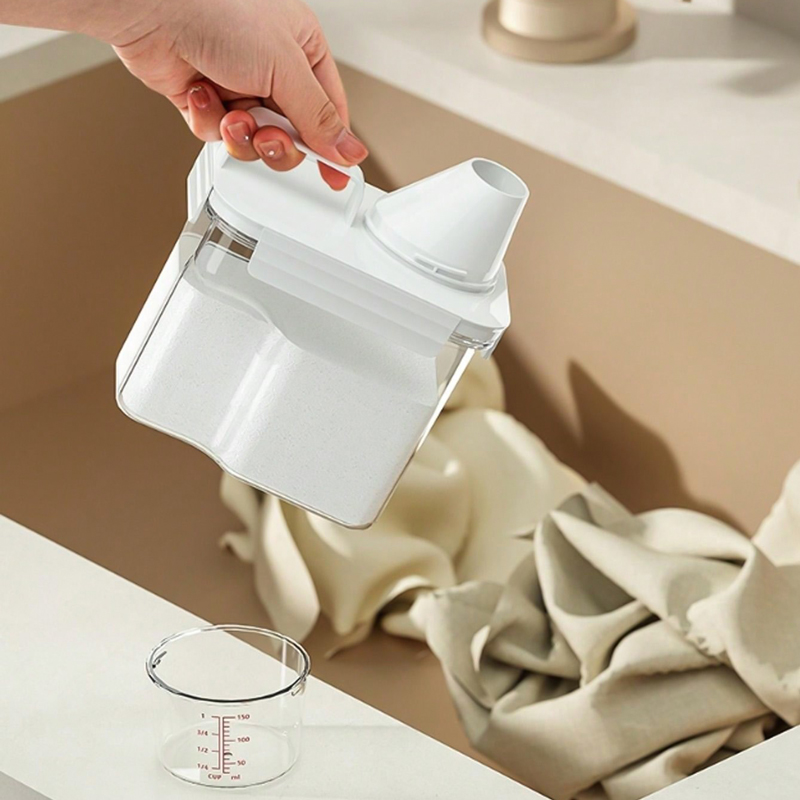 علبة تخزين مسحوق  الغسيل 1800 ملي مع كوب معياري محكم الغلق