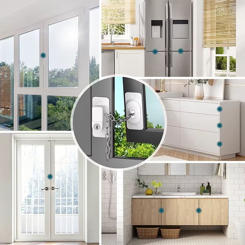 قفل أمان بسلسة معدن قابلة للتعديل  ومفتاح لغلق النوافذ والابواب