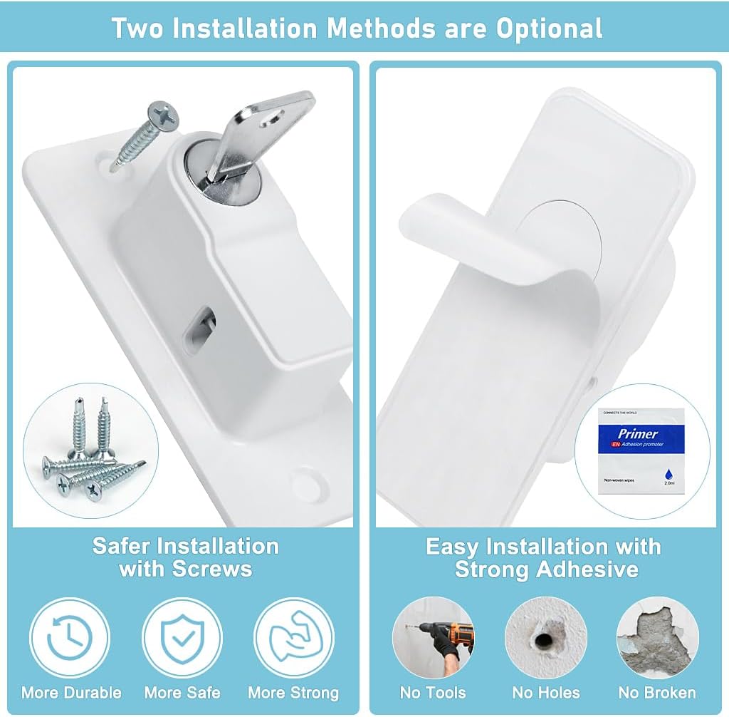قفل أمان بسلسة معدن قابلة للتعديل  ومفتاح لغلق النوافذ والابواب