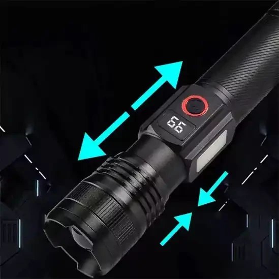 كشاف ليزر أبيض ديجيتال بخاصية الزووم وإضاءة طوارئ – بطارية ليثيوم