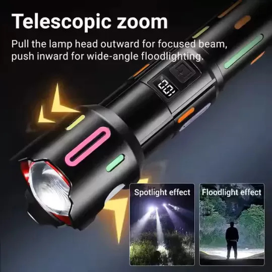 كشاف طوارئ ب 3 اوضاع اضاءة مختلفة مع شاشة ليد رقمية  _ بيو اس بي للشحن