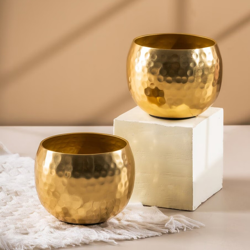 اصيص زرع من النحاس المزخرف لتجديد ديكور المنزل _ باللون الذهبي