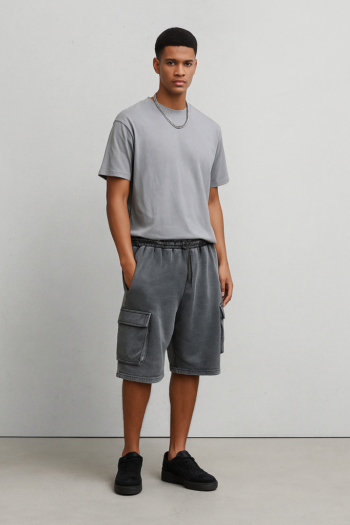 شورت اوفر سايز قطن باللون الرمادي للرجال