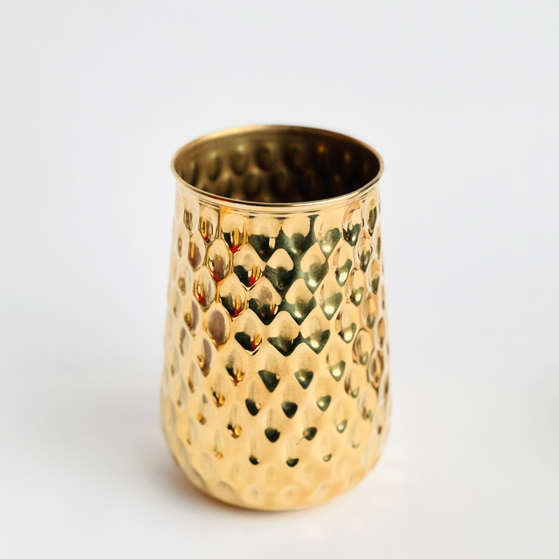 فازة زهور نحاس مزخرفة للديكور باللون الذهبي - 14 سم