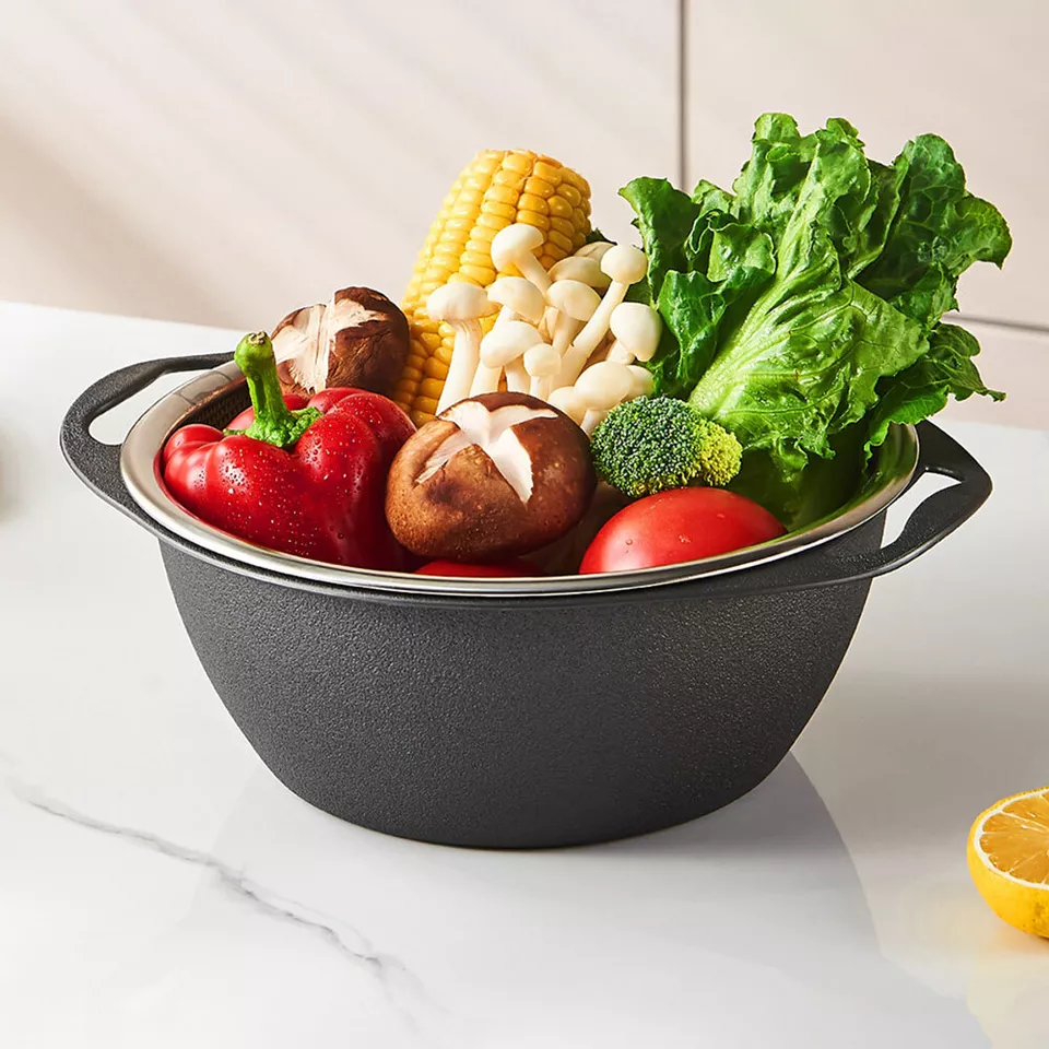 طبق بلاستيك بمصفاه ستاليس ستيل باللون الرمادي -24 *10سم