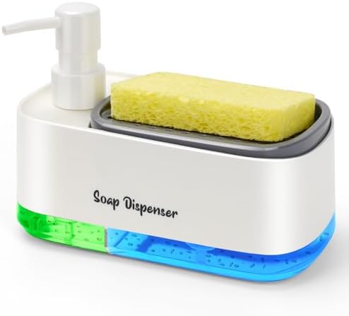 موزع صابون 2 فى 1 يدوى مع حامل إسفنجة مدمج بقاعدة اكليريك للمطبخ