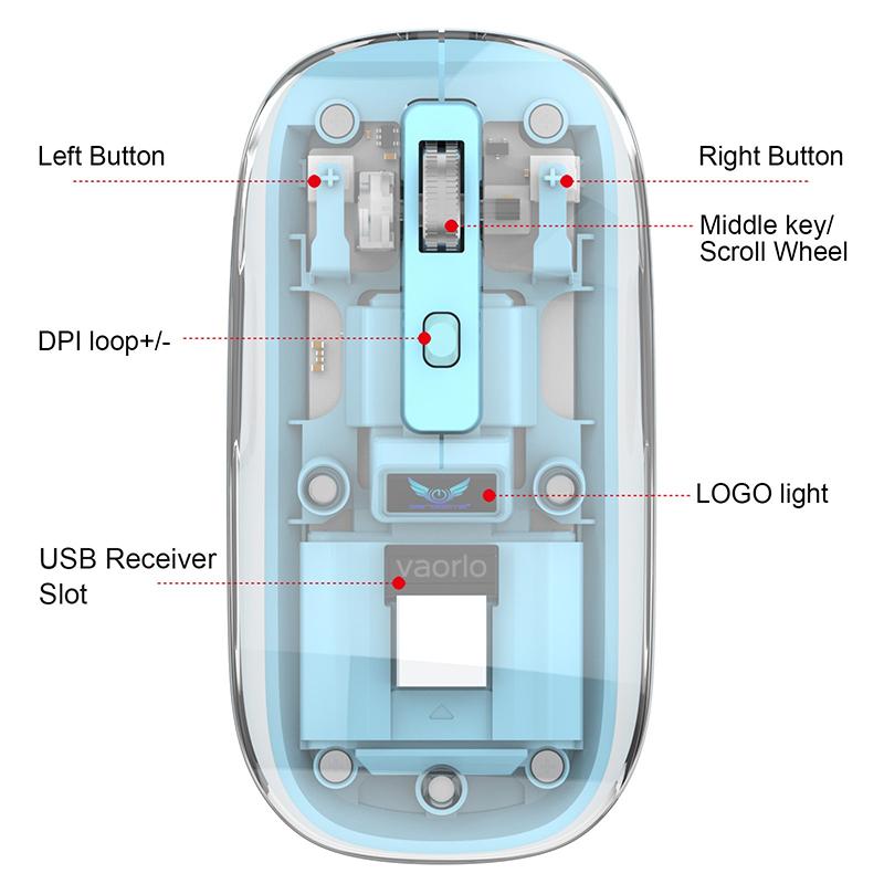 ماوس بلوتوث بتصميم شفاف لاسلكي ثلاثي الاوضاع مع منفذ يو اس بي
