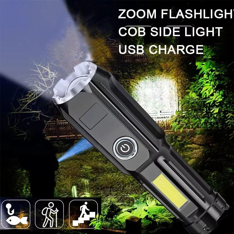 كشاف ميني مع خاصية الزوم القابلة للتعديل ب 4 درجات اضاءاه مختلفة _ مع يو اس بي للشحن