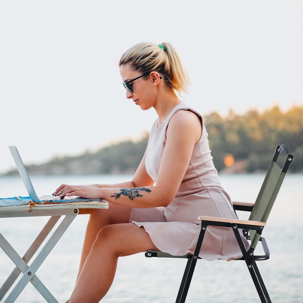 كرسي رحلات محمول  قابل للطي مع مسند ضهر وذراعين