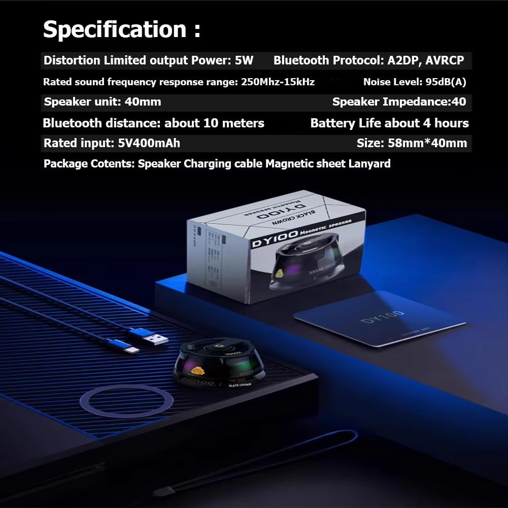 سبيكر لاسلكي مغناطيسي ميني مع اضاءة ار جي بي قابل للشحن بقوة 5 فولت