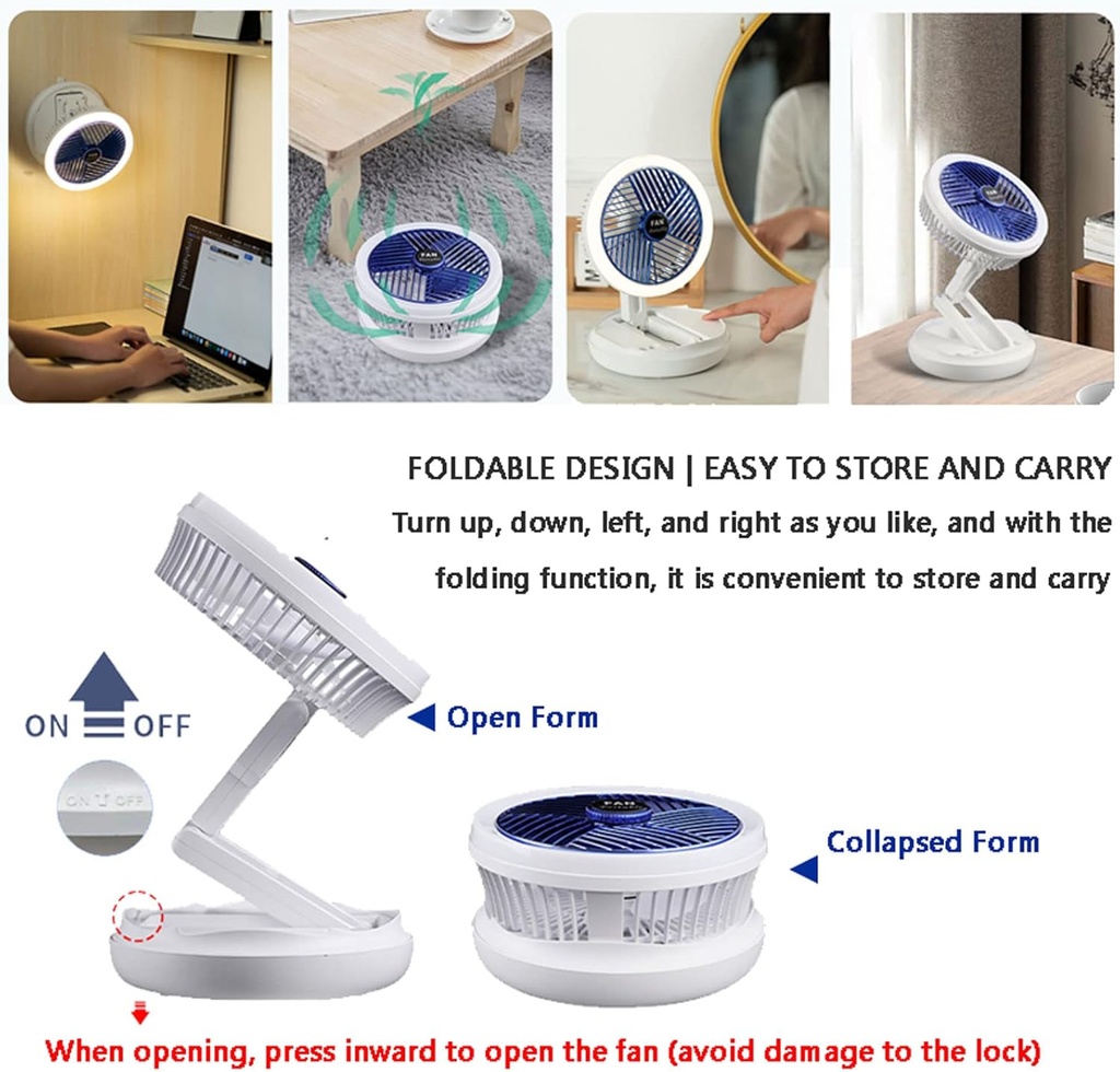 مروحة مكتب ليد قابلة للطي ب4 سرعات تهوية مختلفة بإضاءة ليد