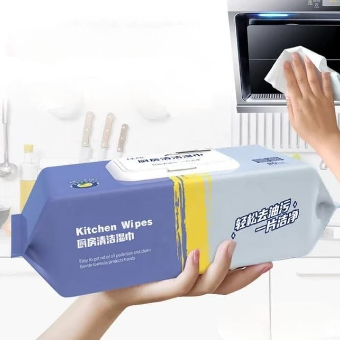 طقم  3 قطع من باكت المناديل المبللة لإزالة الدهون والزيوت والأتربة