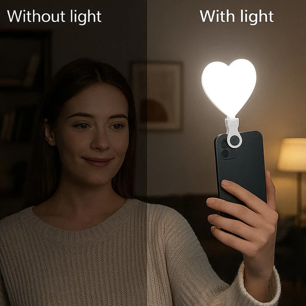 رينج لايت بتصميم قلب ب 3 اضاءات مع مشبك للتعليق بيو اس بي للشحن