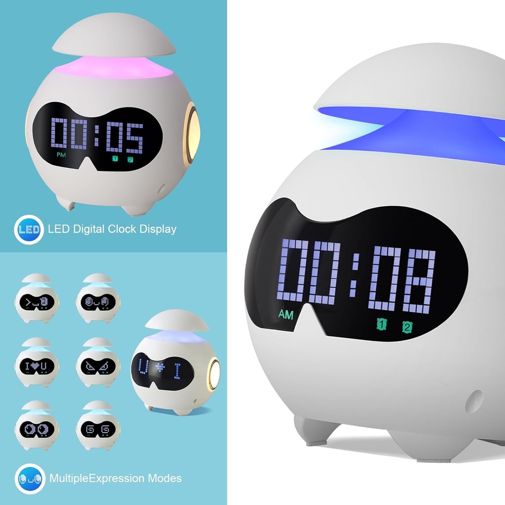 ساعة منبه بشاشة ليد مع اضاءة ليلية بتصميم روبوت