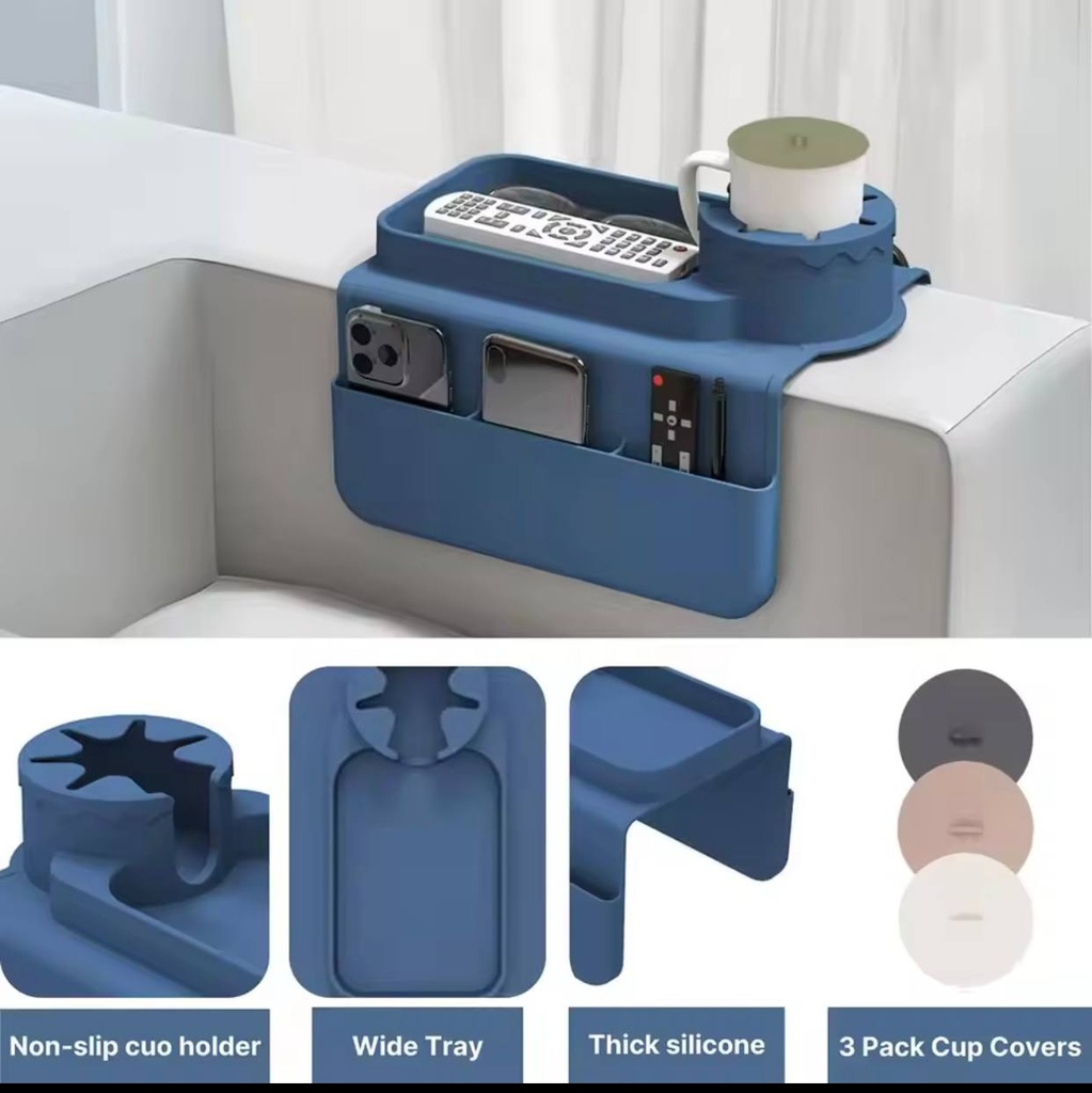 منظم مسند لذراع الكنبة من السيليكون مع جيوب اضافية للموبايل والريموت