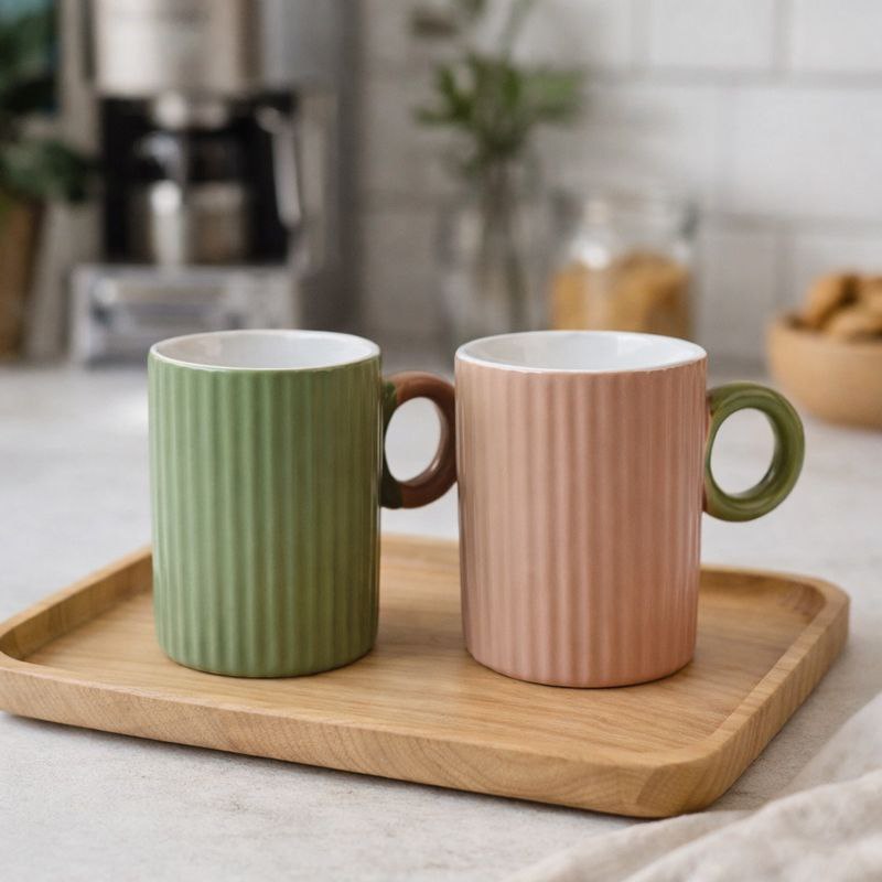 مج بورسلين بيد دائرية وتصميم مضلع أنيق لتناول المشروبات الساخنة واللاتيه300 ملي