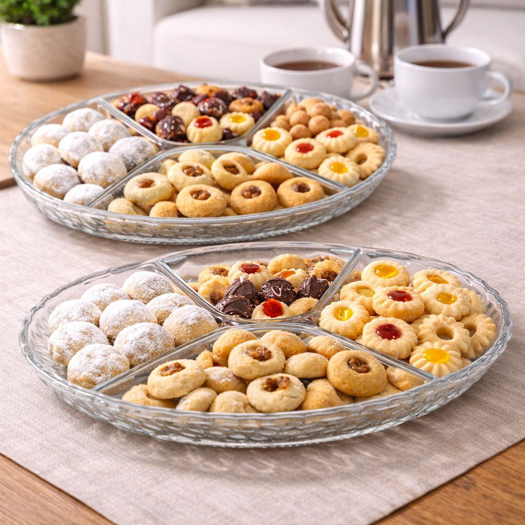طقم تسالي مكون من قطعتين من الزجاج الشفاف لتقديم المكسرات والكاندي
