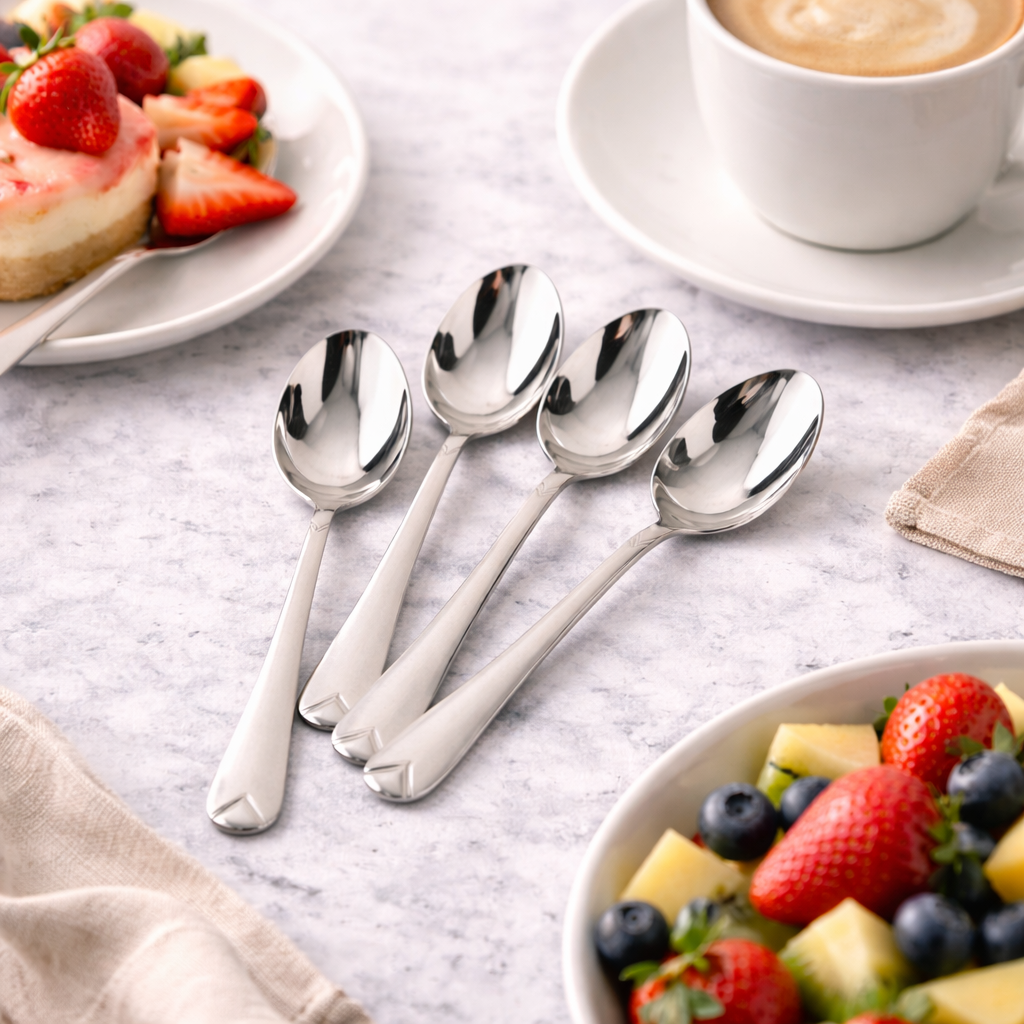 طقم معالق صغير استانلس ستيل تركي 12 قطعة باللون الفضي