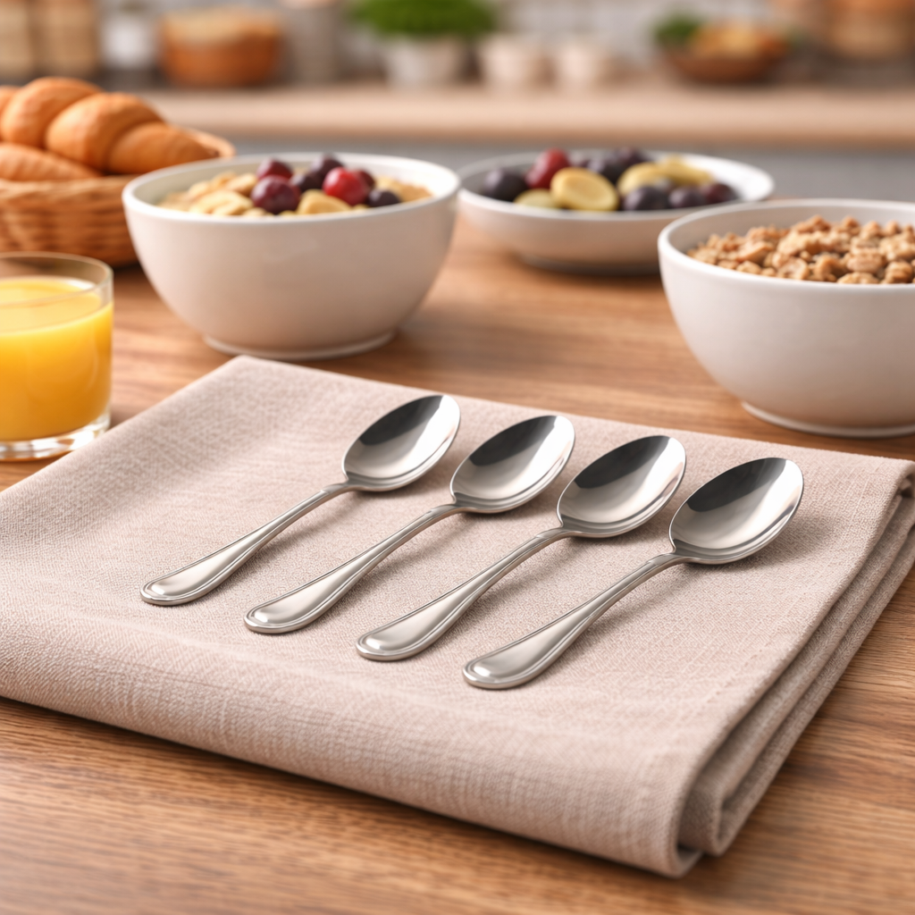 طقم معالق شاي استانلس ستيل تركي 12 قطعة باللون الفضي