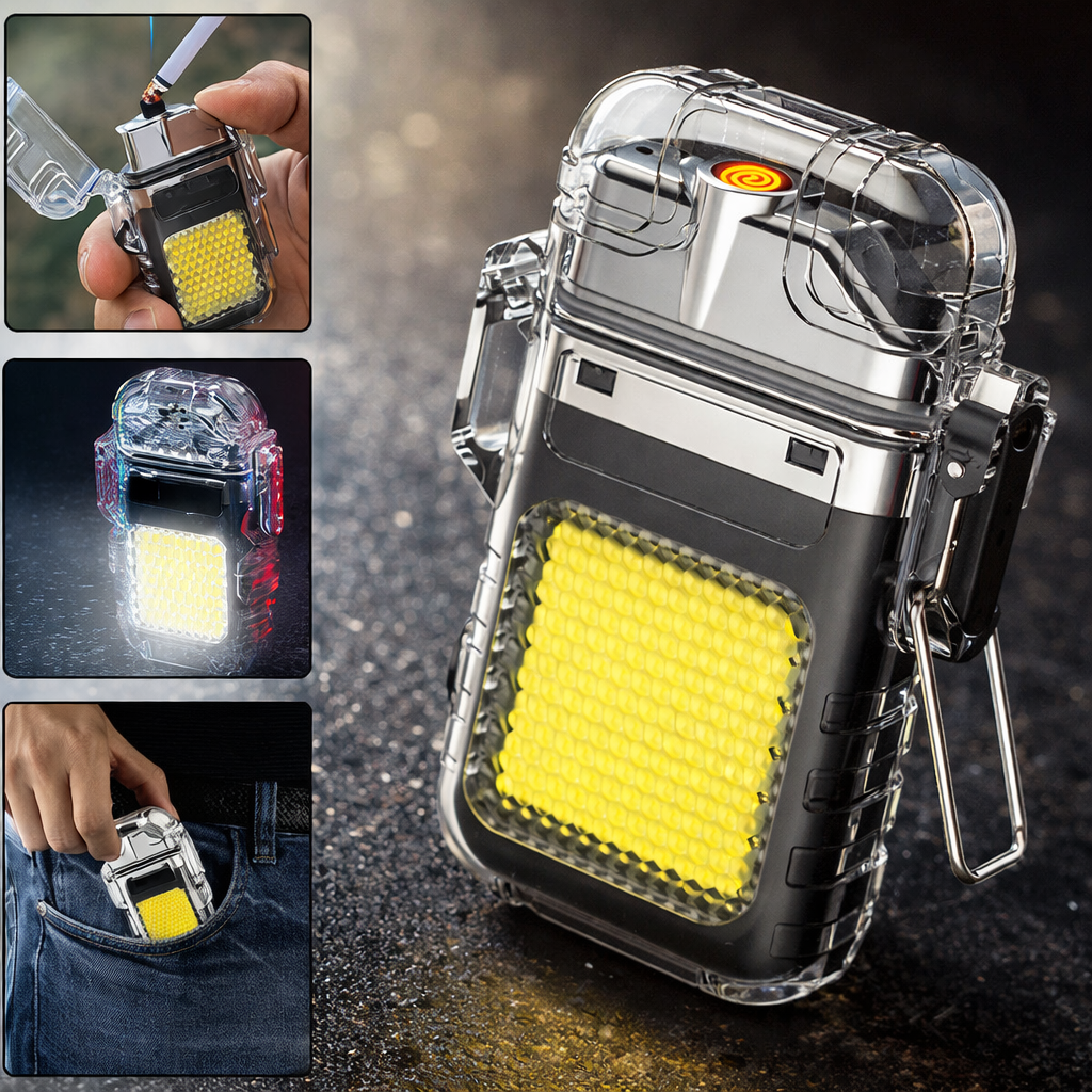 ولاعة كهربائية مقاومة للماء بكشاف ب 3 درجات إضاءة مختلفة لرحلات البحر والتخييم قابلة لإعادة الشحن