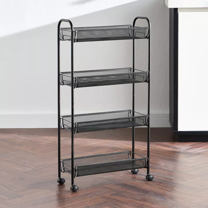 عربة تخزين ومنظم 4 أدوار بعجلات لسهولة الحركة لتنظيم أدوات المطبخ والحمام