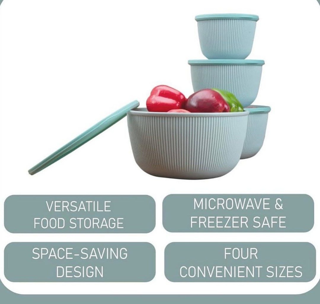 طقم علب تلاجة 4 قطع بأحجام مختلفة بغطاء بإطار سيليكون محكم الغلق لحفظ وتنظيم الطعام