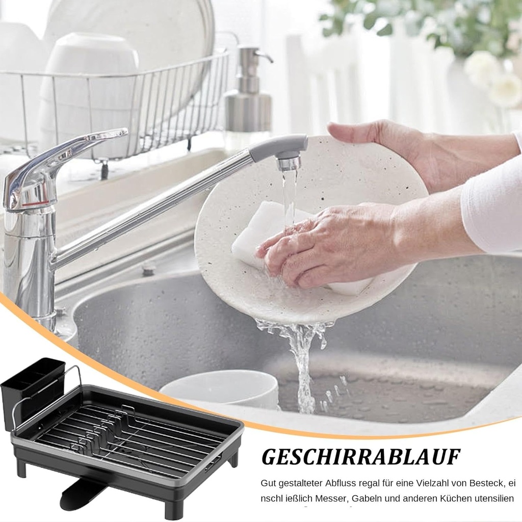 صفاية مواعين لحمل وتجفيف الأطباق والأكواب مزودة بحامل للشوك والمعالق وفتحة لتصريف المياه