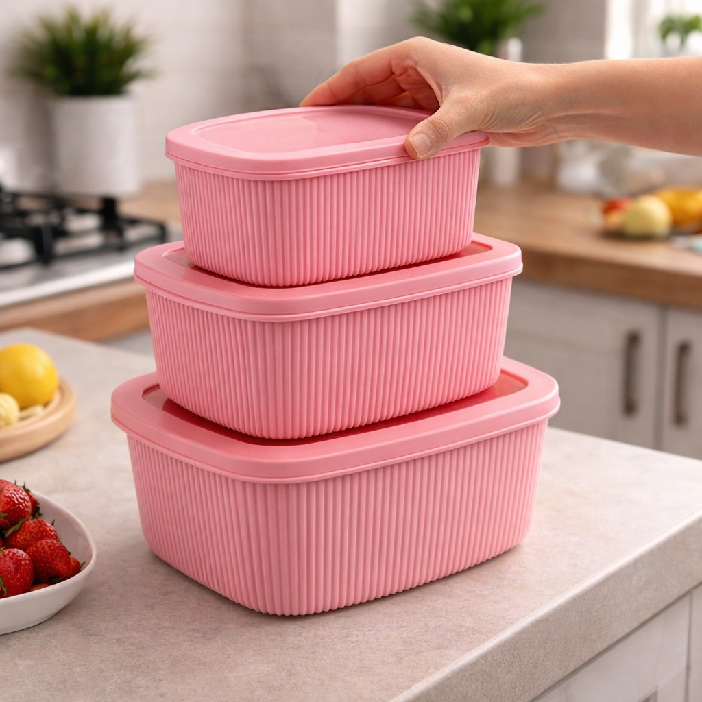 طقم علب تلاجة 4 قطع بأحجام مختلفة لحفظ وتنظيم الطعام بغطاء بإطار سيليكون محكم العلق