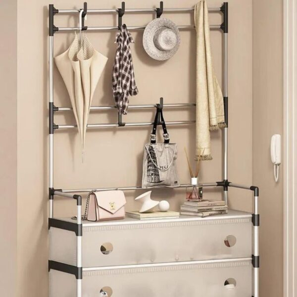 جزامة بـ4 أرفف مع غطاء لمنع دخول الاتربة مزودة بـ8 هوكات لتعليق الشنط