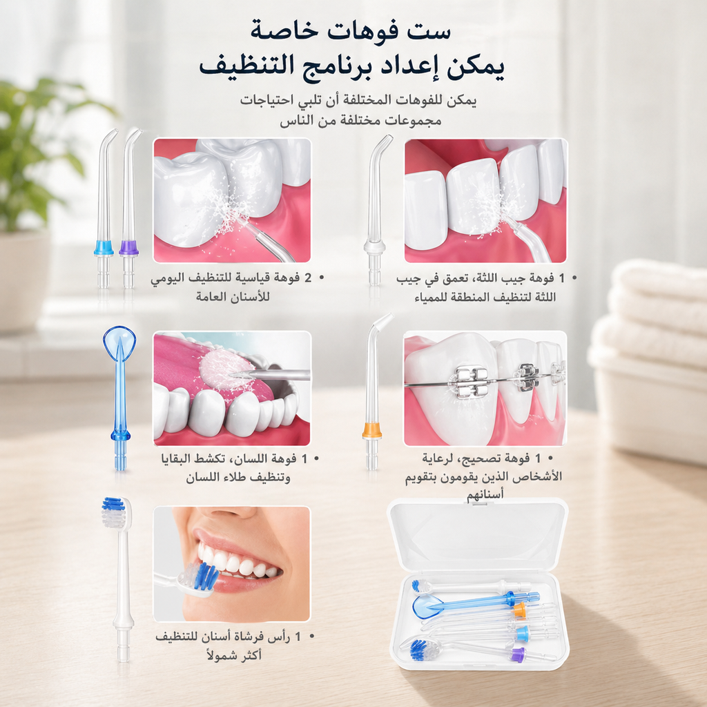 جهاز تنظيف الأسنان المائي لاسلكي ب 5 مستويات ضغط بسعة 240 ملي