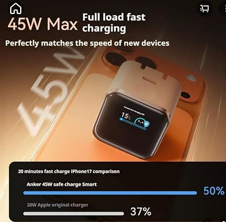 شاحن سريع ذكي 45 واط بتقنية جان بشاشة رقمية ومنفذ تايب سي