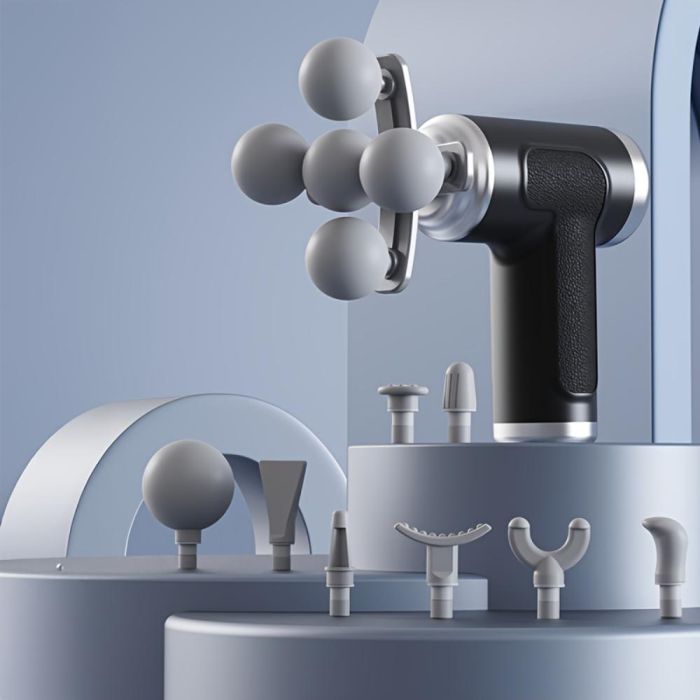 جهاز مساج للعضلات ب 6 سرعات مع 9 رؤوس قابلة للتبديل لتدليك عميق وتخفيف للإجهاد