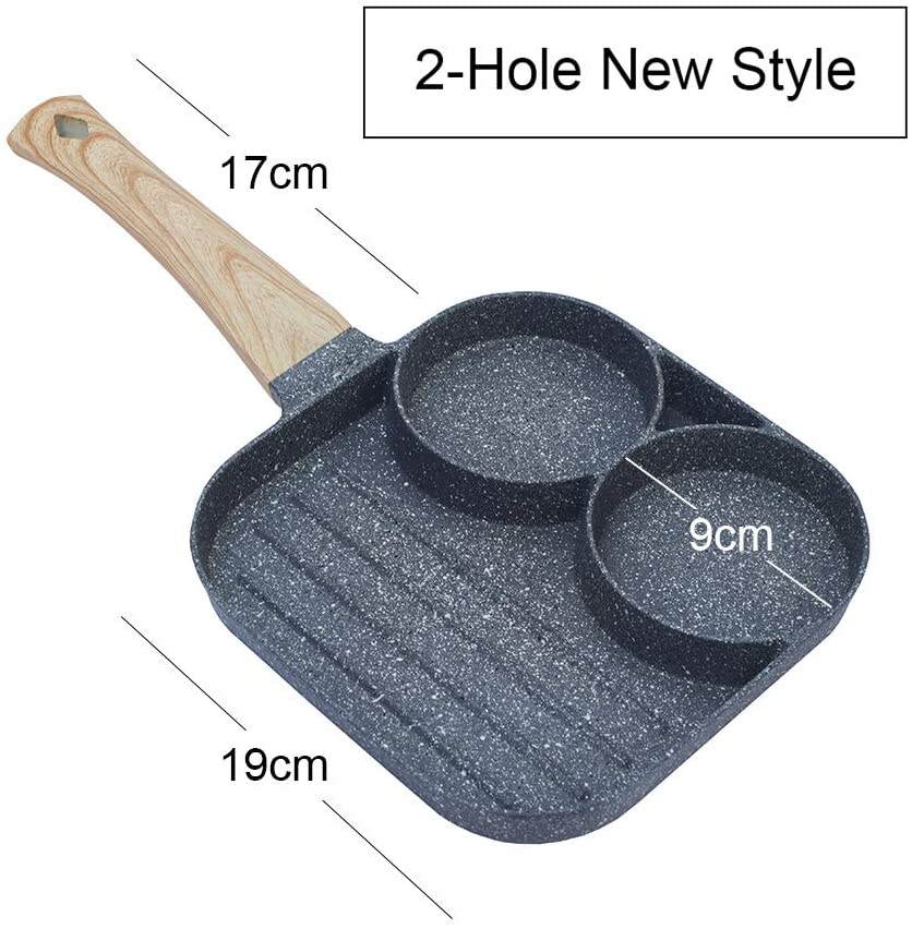 طاسة ألومنيوم طبقة جرانيبت 3 أقسام ثقيلة بمقبض خشبي لقلي البيض والبرجر وشرائح اللحم