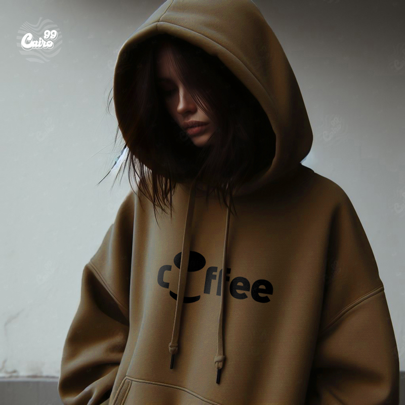 Coffee هودي اوفر سايز قطن باللون البني