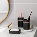 طقم حمام شيك 3 قطع ديسبنسر صابون سائل وحامل لفرش ومعجون الأسنان وصبانة بألوان مختلفة