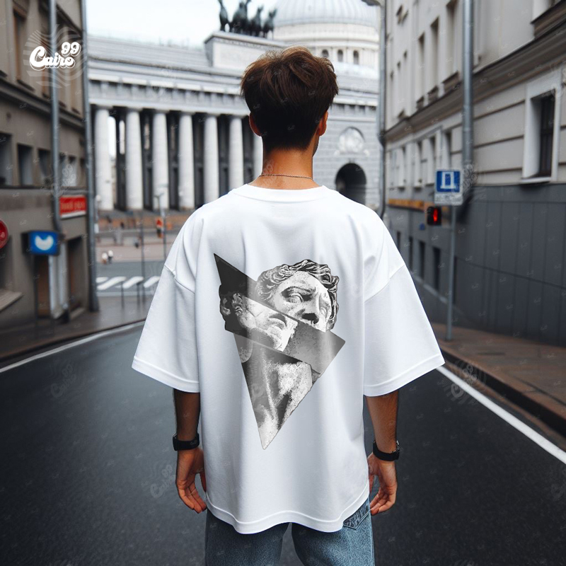 Greek Statue تيشيرت اوفر سايز قطن باللون الابيض للرجال