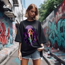 Ghost face تيشيرت اوفر سايز قطن باللون الاسود للنساء