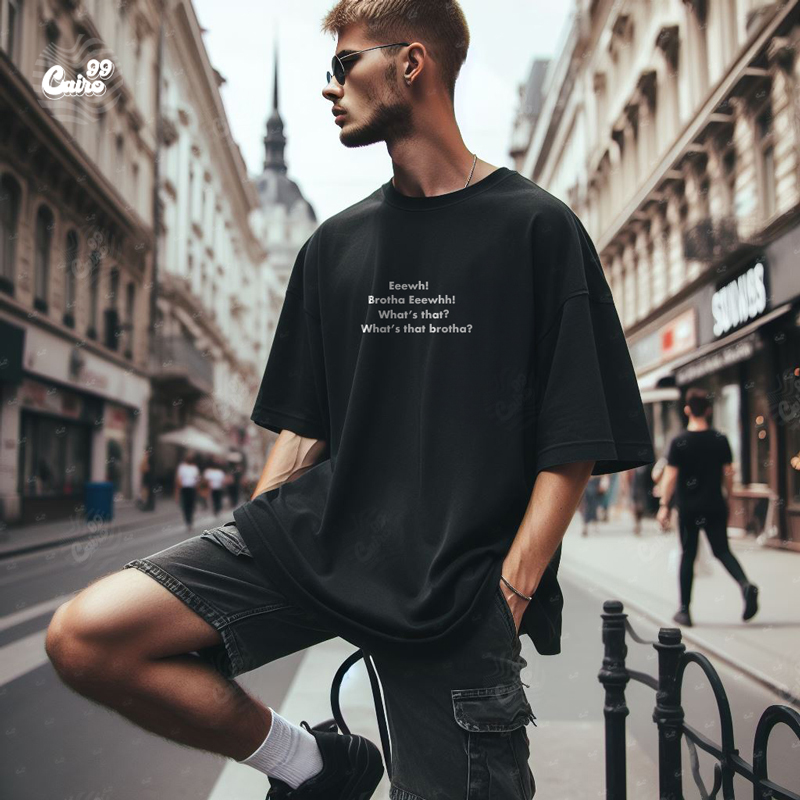 Eeewh! Whats That Brother تيشيرت اوفر سايز قطن باللون الاسود للرجال