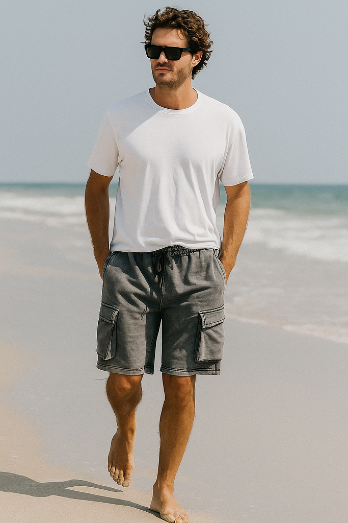 شورت اوفر سايز قطن باللون الرمادي للرجال