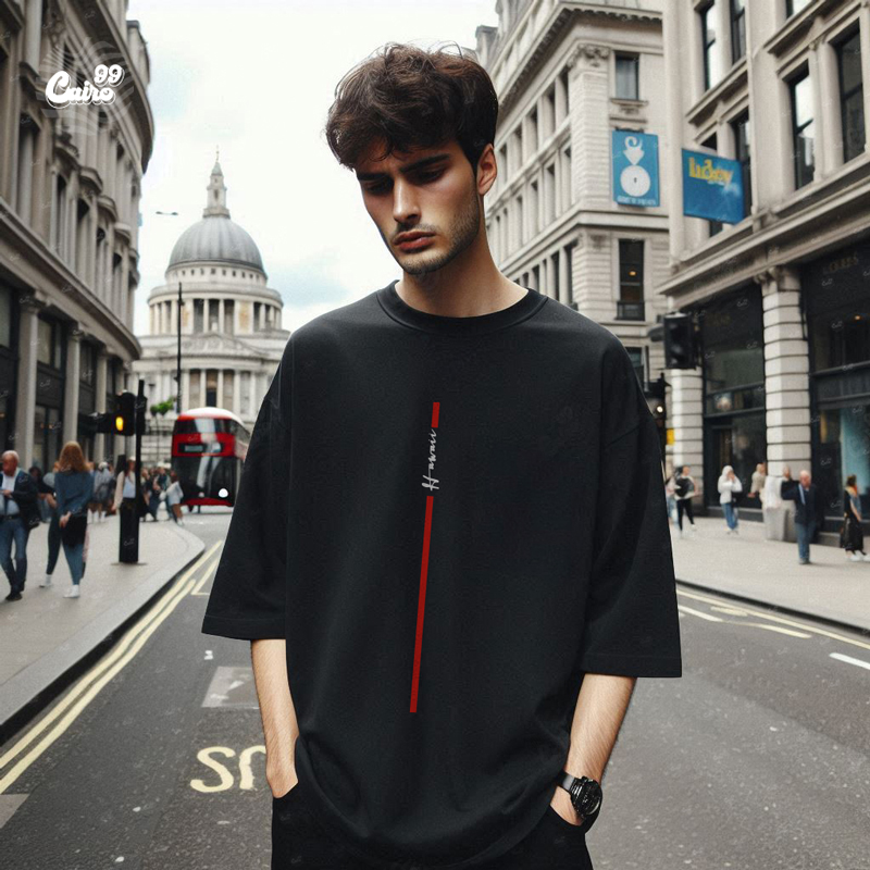 Hawaii تيشيرت اوفر سايز قطن باللون الاسود للرجال