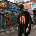 African Mask تيشيرت اوفر سايز قطن باللون الاسود للرجال